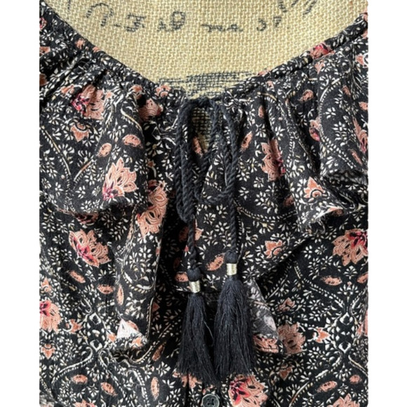 American Eagle Ditsy Floral Mini Dress XS Ruffle Neck Tassel Boho - Picture 7 of 12